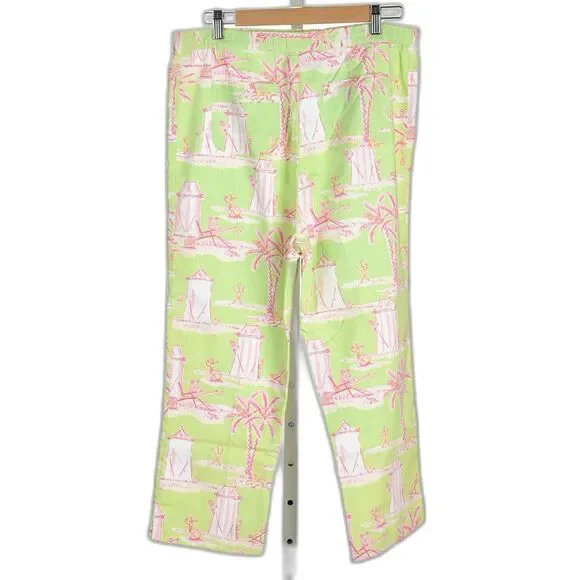 VTG Lilly Pulitzer Cabana Banana Green/Pink Cropped Elastic Waist Pant Size M - Picture 2 of 3